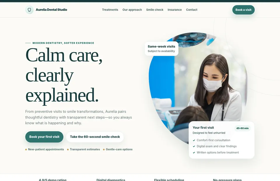 Aurelia Dental Studio landing page screenshot