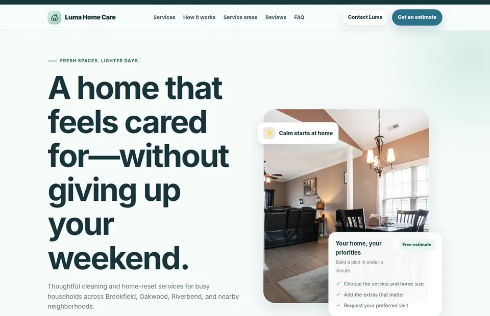 Luma Home Care local service funnel preview